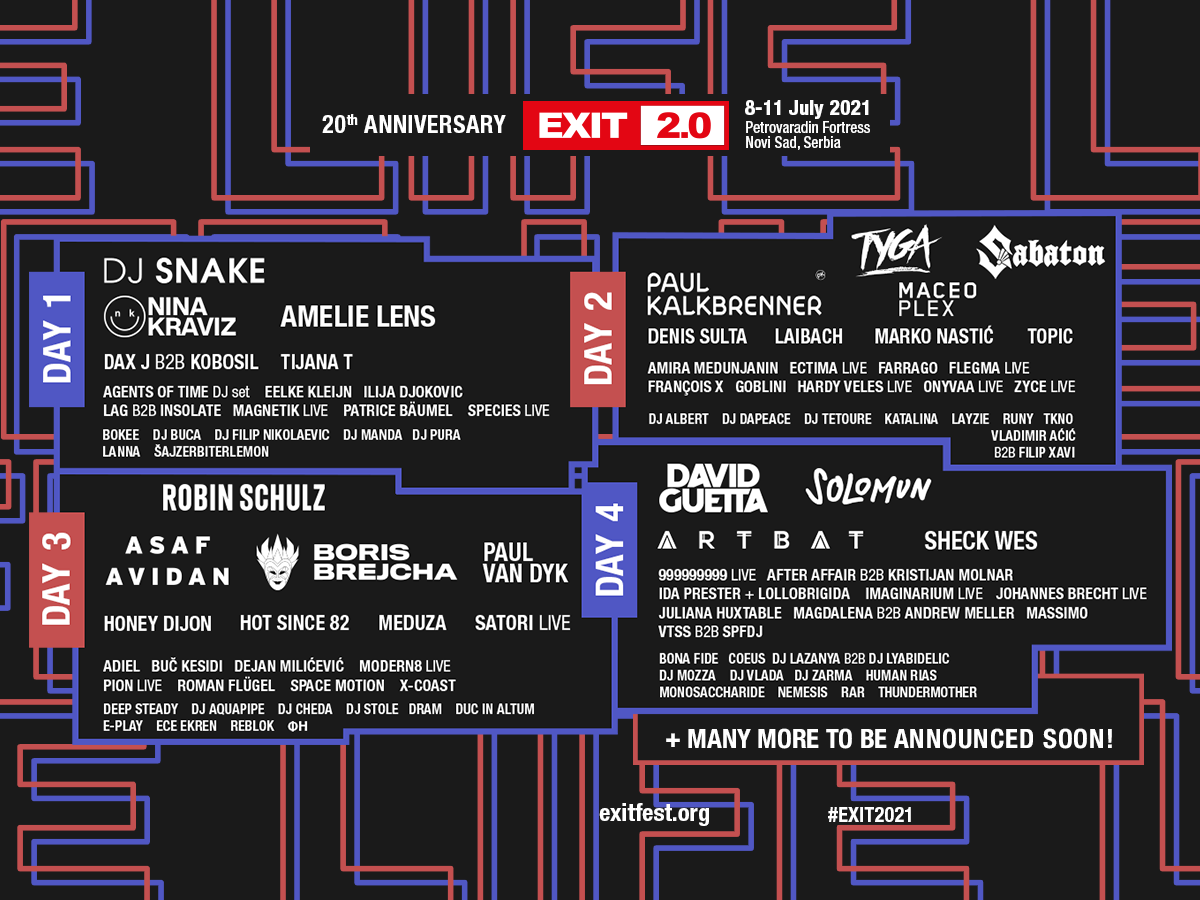 Lineup for EXIT Festival's 20th anniversary.