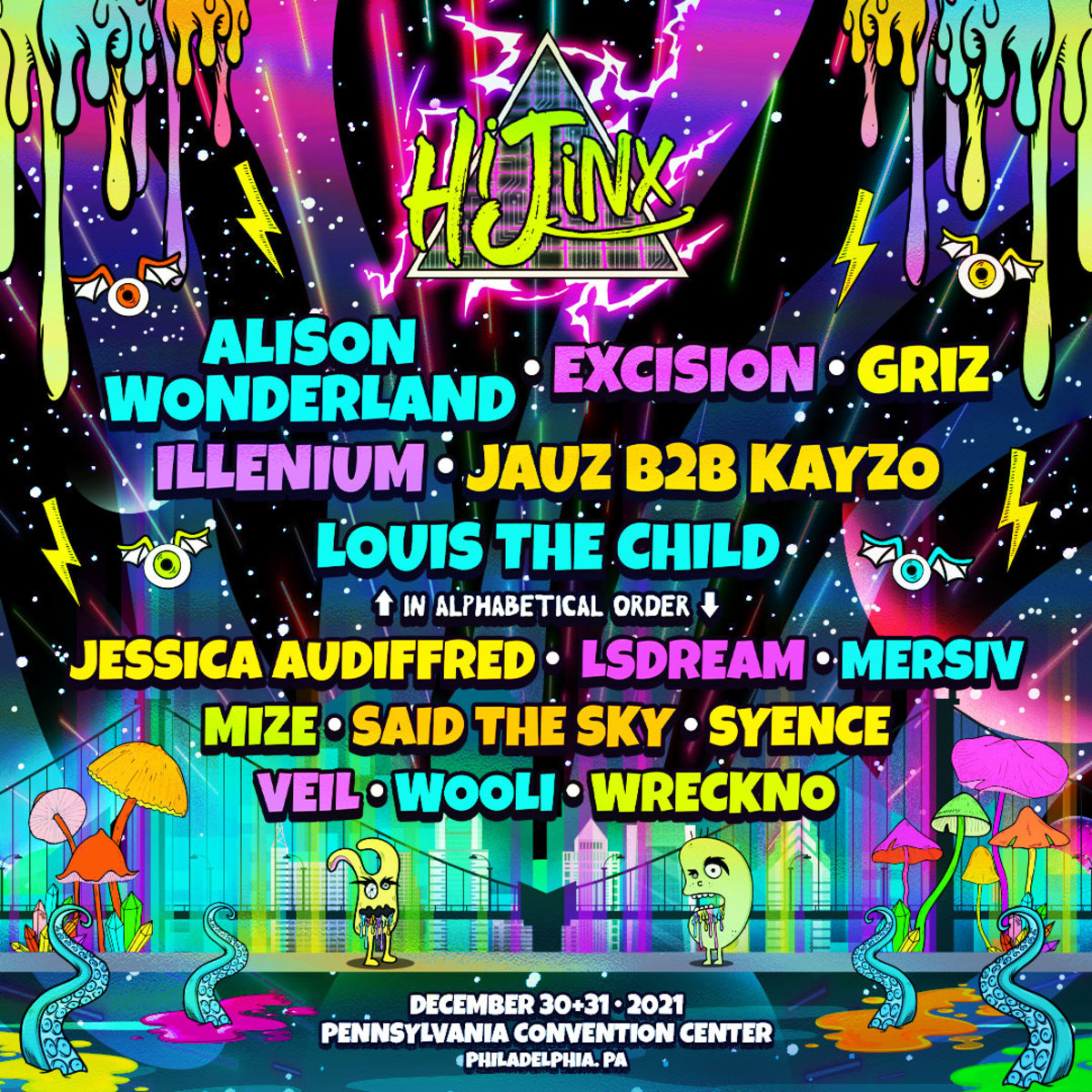 Flyer for the 2021 edition of the HiJinx music festival in Philadelphia.
