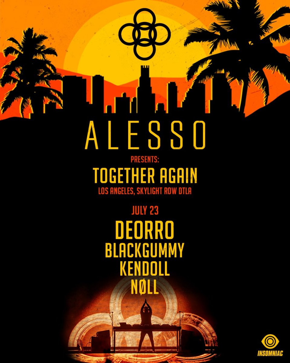 Flyer for Alesso's July 23rd show in Los Angeles with Deorro, BlackGummy and more.