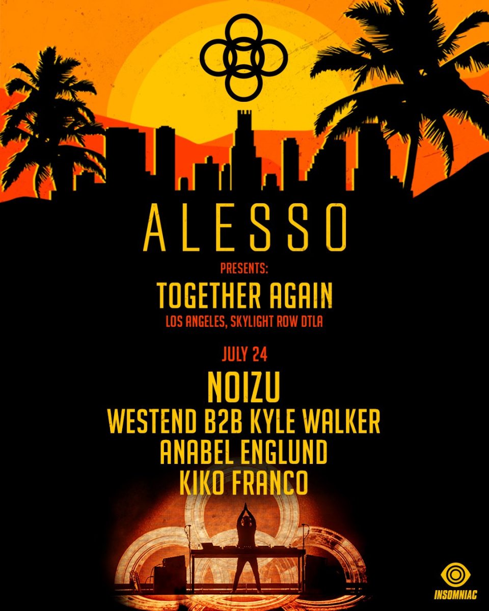 Flyer for Alesso's July 24th show in Los Angeles with Noizu, Anabel Englund and more.