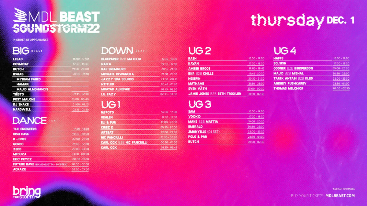 MDLBEAST Soundstorm 2022, December 1 lineup. 