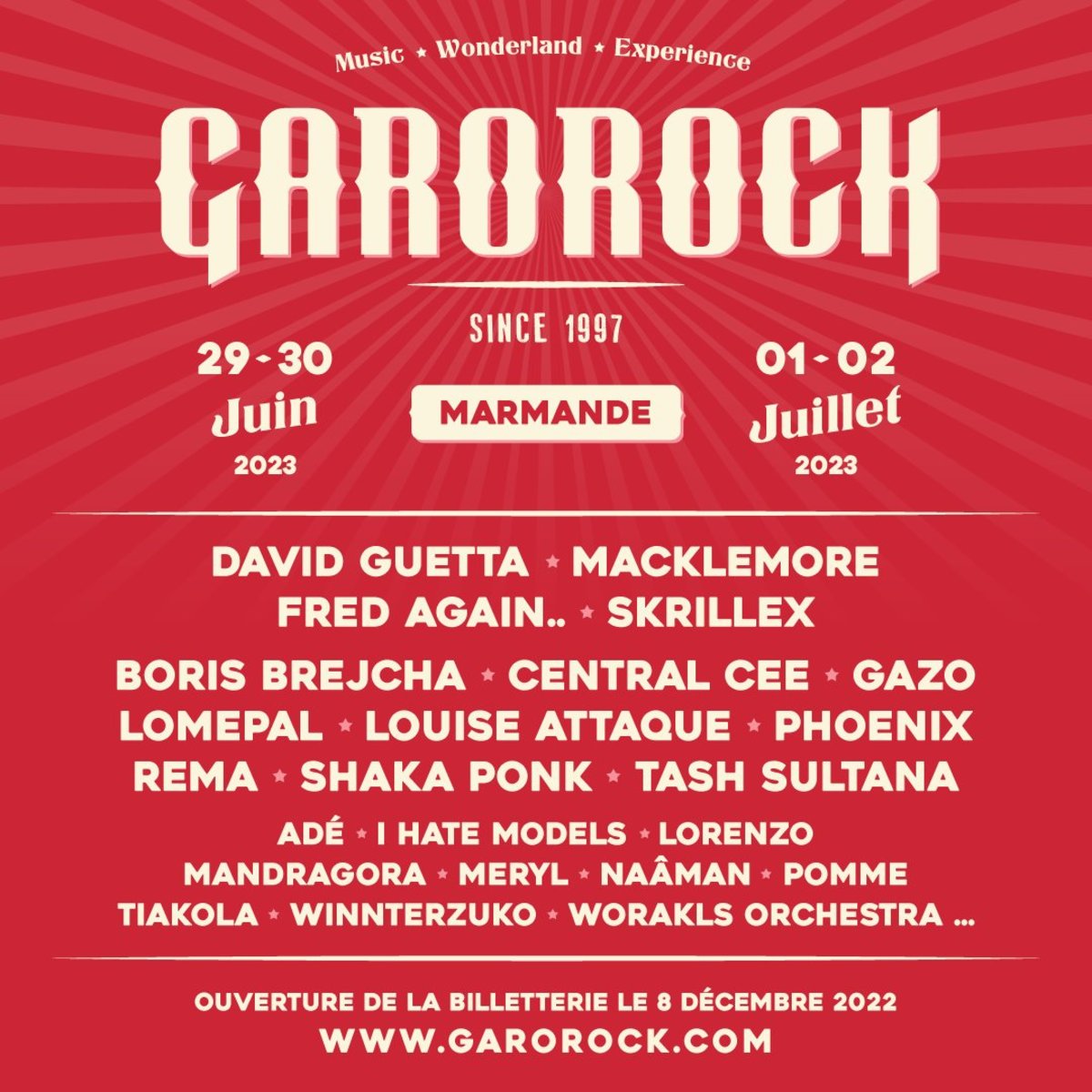 Garorock Festival 2023 lineup.