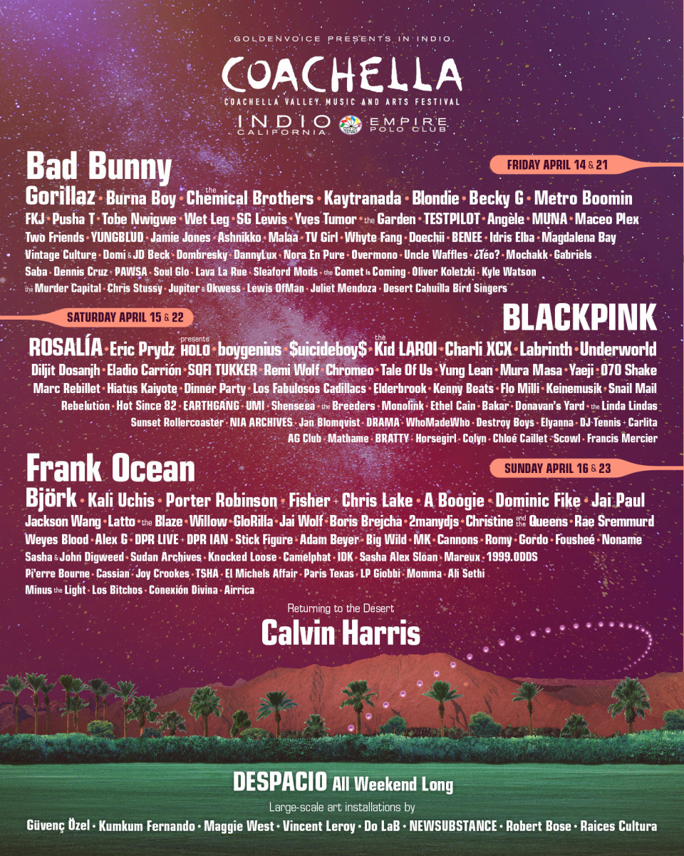 The 2023 Coachella lineup features Calvin Harris, Eric Prydz, Porter Robinson and more.