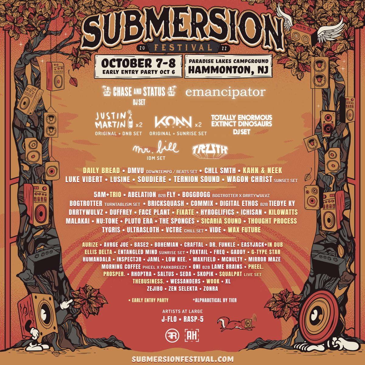 The 2022 Submersion Festival lineup features headlining sets from Chase & Status, Emancipator, KOAN Sound and more.