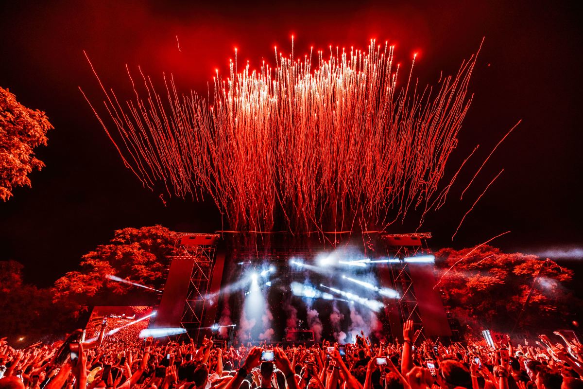 Mainstage pyrotechnics at EXIT Festival 2022.