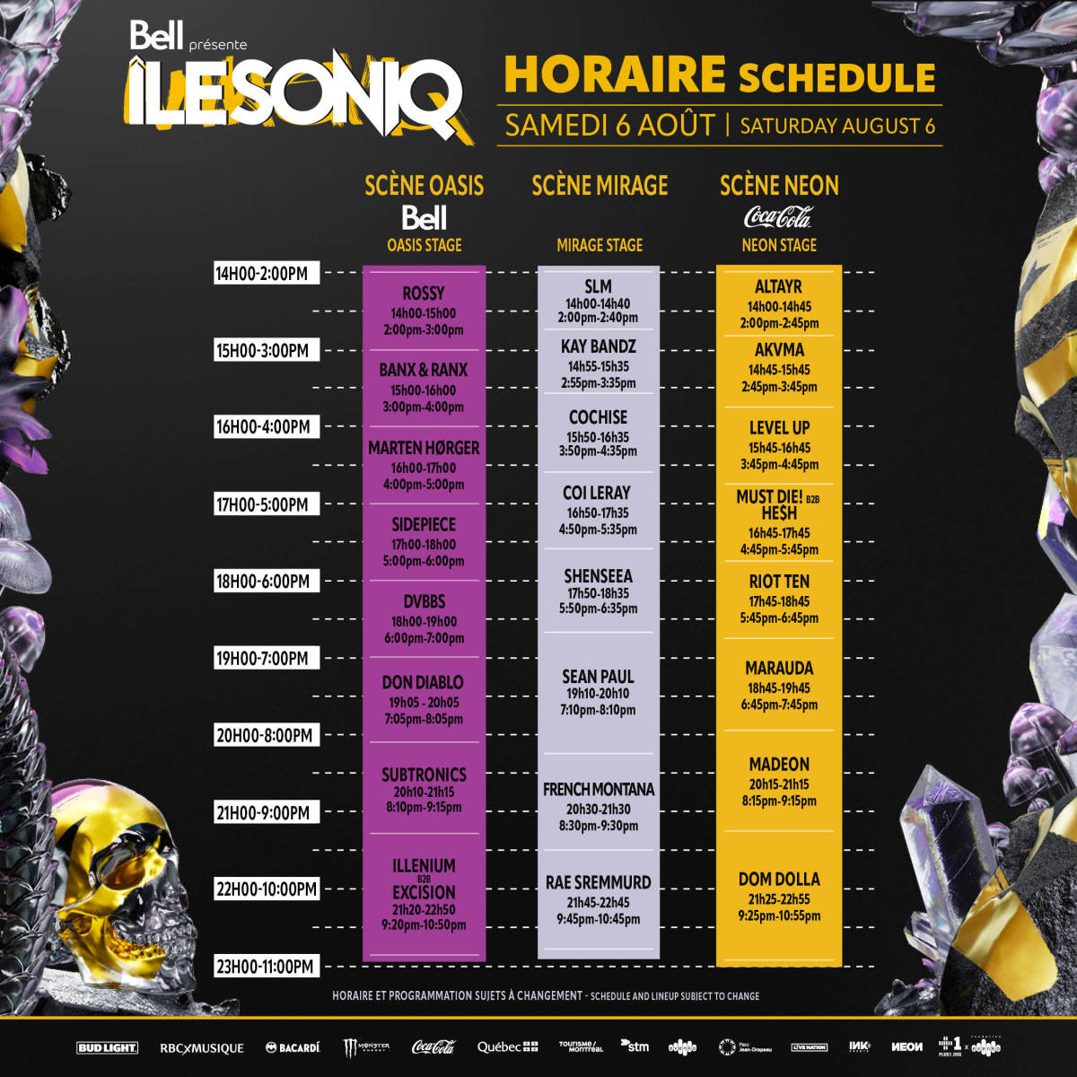 Schedule for August 6th, Day 2 of ÎLESONIQ 2022.