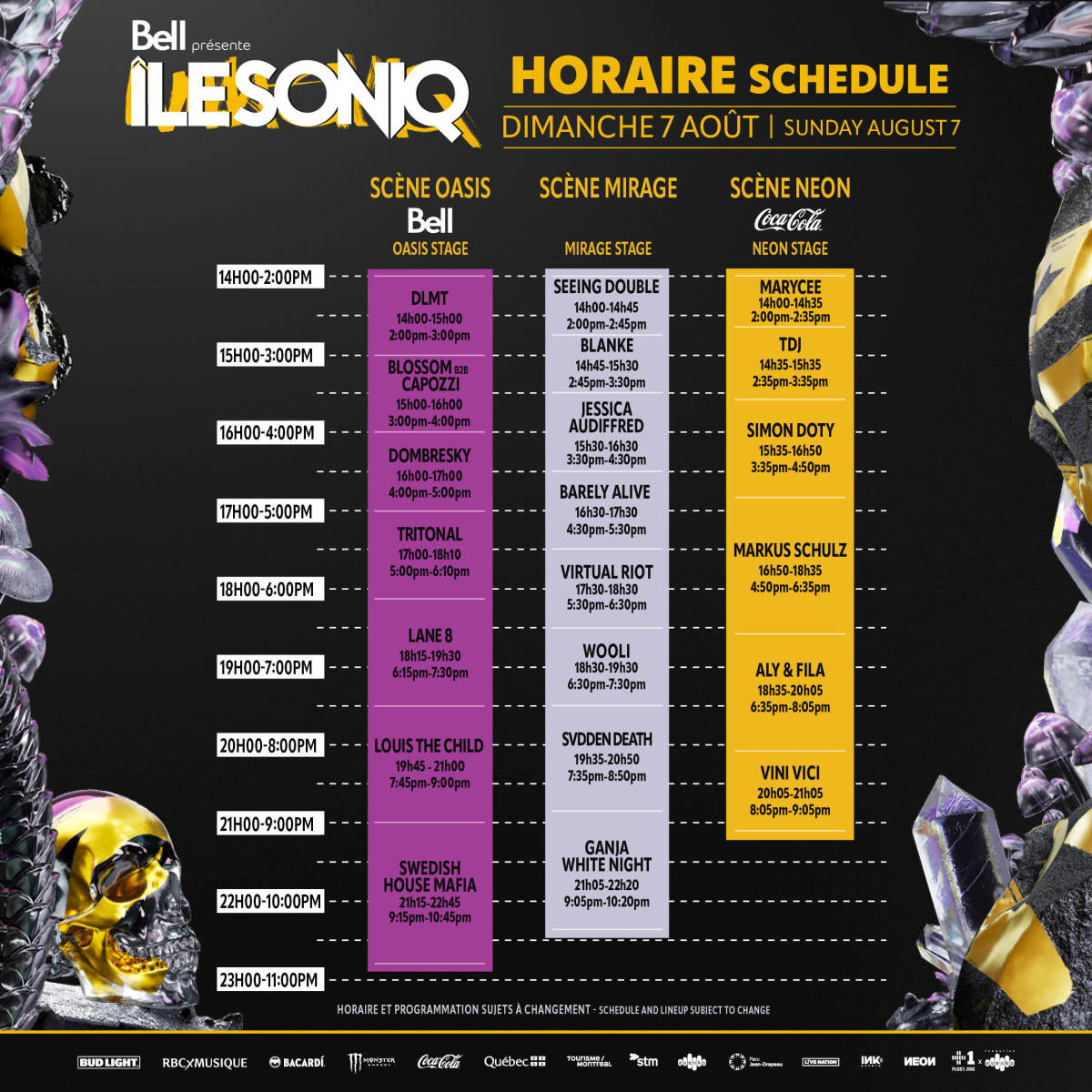 Schedule for August 7th, Day 3 of ÎLESONIQ 2022.