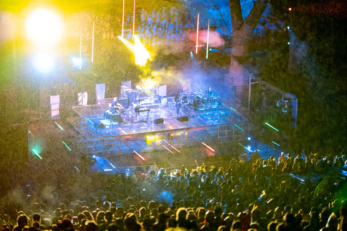 A heavy rainstorm sparkled through STS9's light show Saturday night.