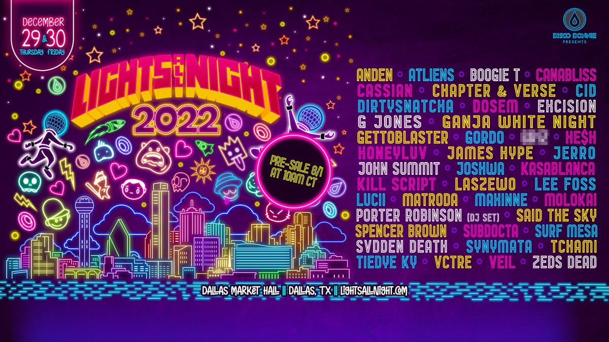 Lights All Night 2022 lineup with Excision, Porter Robinson, Said The Sky and more.