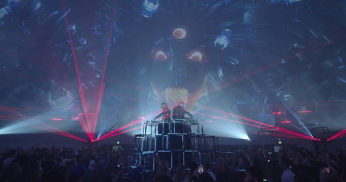 DJs perform at "CONTACT," an immersive concert experience in Los Angeles inspired by Daft Punk.
