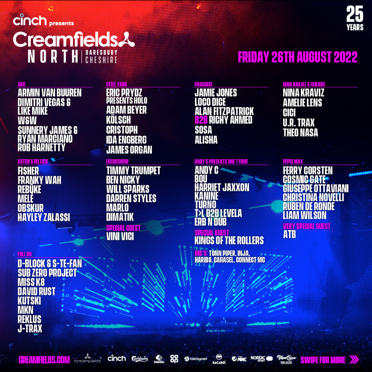 Creamfields North 2022 lineup: Friday, August 26th, 2022.