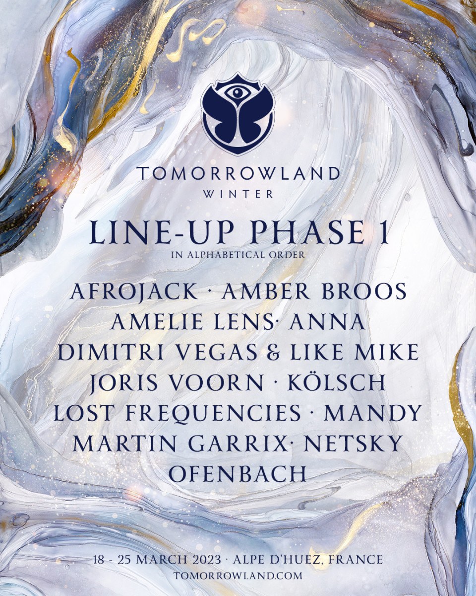 Tomorrowland Winter 2023 Phase One Lineup Announcement Afrojack, Martin Garrix, Lost Frequencies, Netsky