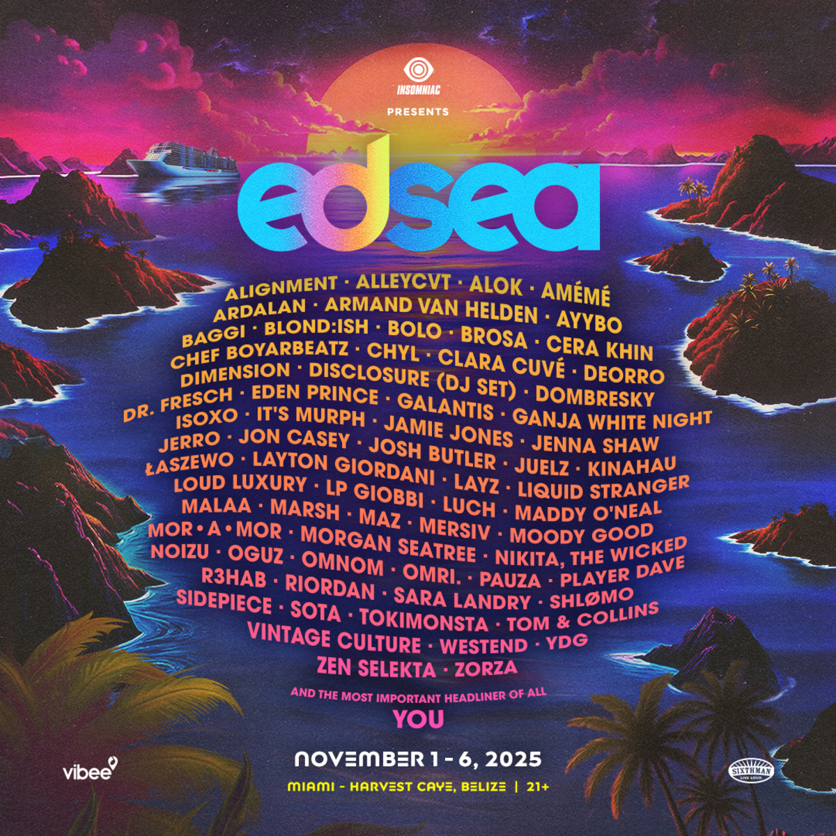 The 2025 EDSea lineup features Disclosure, ISOxo, Sara Landry, ALLEYCVT and many more.
